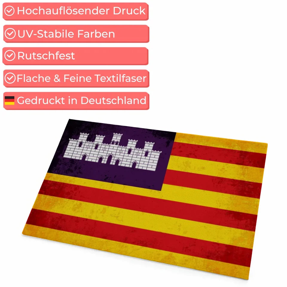 Personalisierte Fußmatte mit Länderflagge Wunschtext Die Balearen