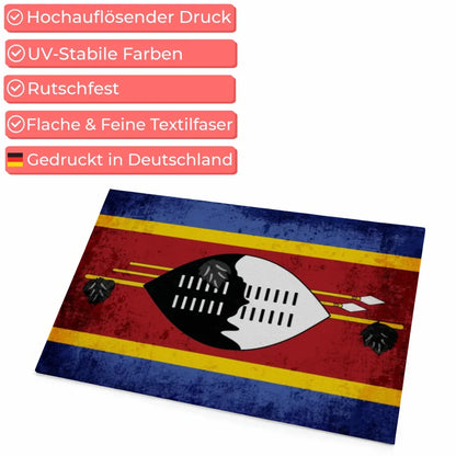 Personalisierte Fußmatte mit Länderflagge Eswatini und Wunschtext