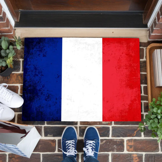 Personalisierte Fußmatte Frankreich mit Länderflagge und Wunschtext 1