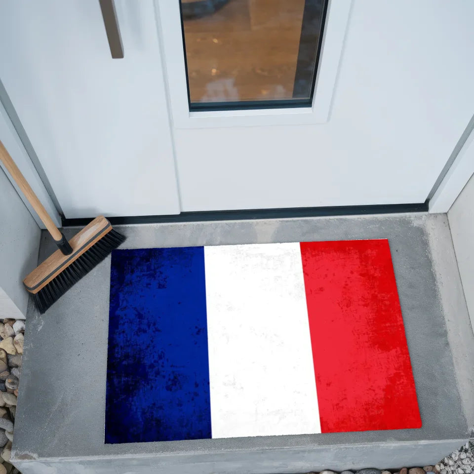Personalisierte Fußmatte Frankreich mit Länderflagge und Wunschtext 2