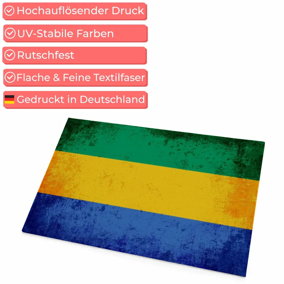 Personalisierte Fußmatte mit Gabun Länderflagge und Wunschtext