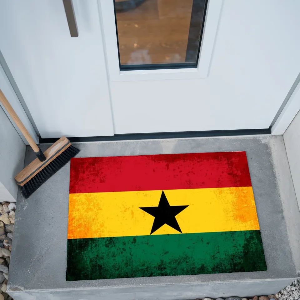 Personalisierte Fußmatte mit Länderflagge und Wunschtext Ghana