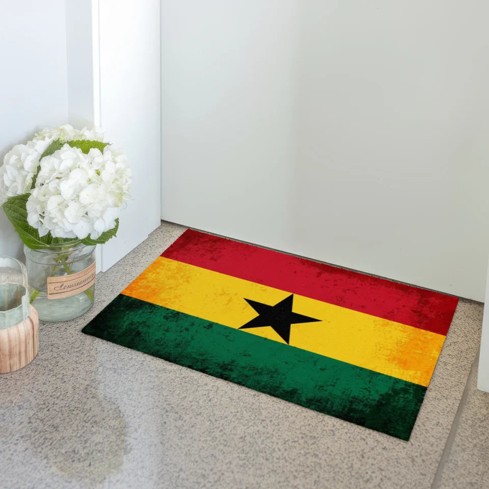 Personalisierte Fußmatte mit Länderflagge und Wunschtext Ghana