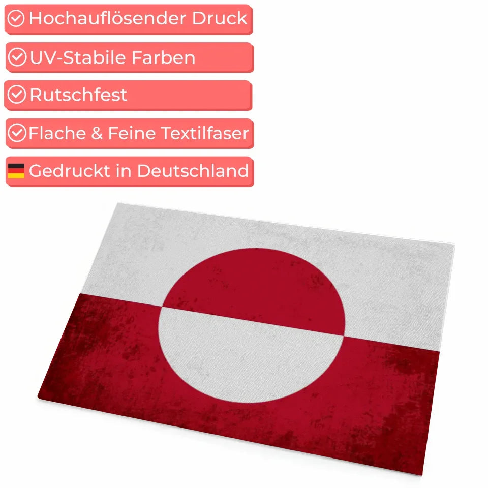 Personalisierte Fußmatte Grönland mit Länderflagge und Wunschtext