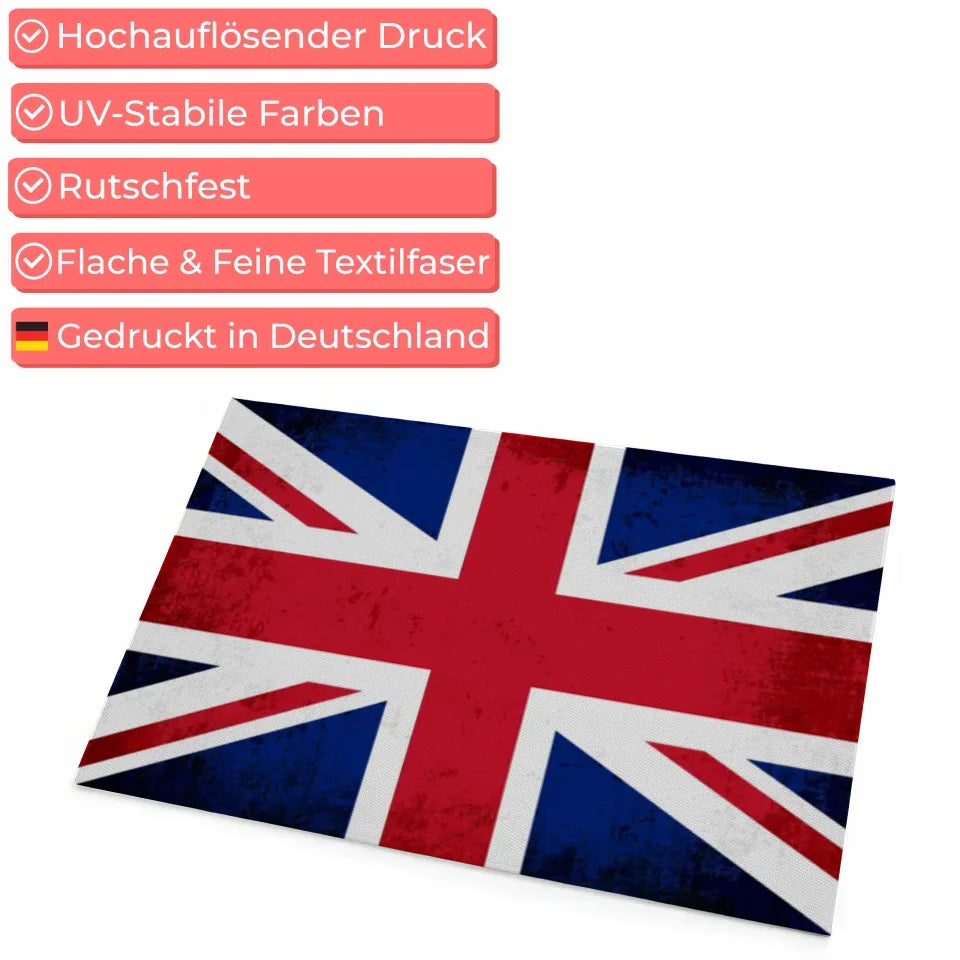 Personalisierte Fußmatte Großbritannien mit Länderflagge Wunschtext