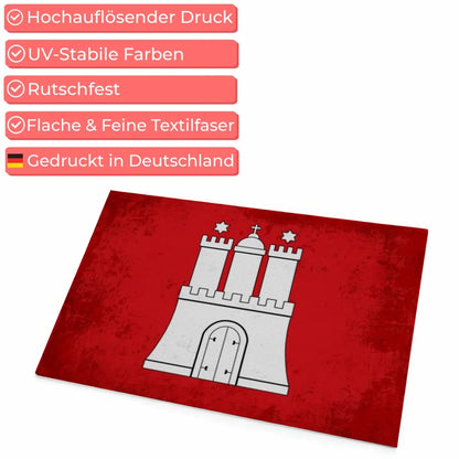 Personalisierte Fußmatte mit Länderflagge und Wunschtext Hamburg