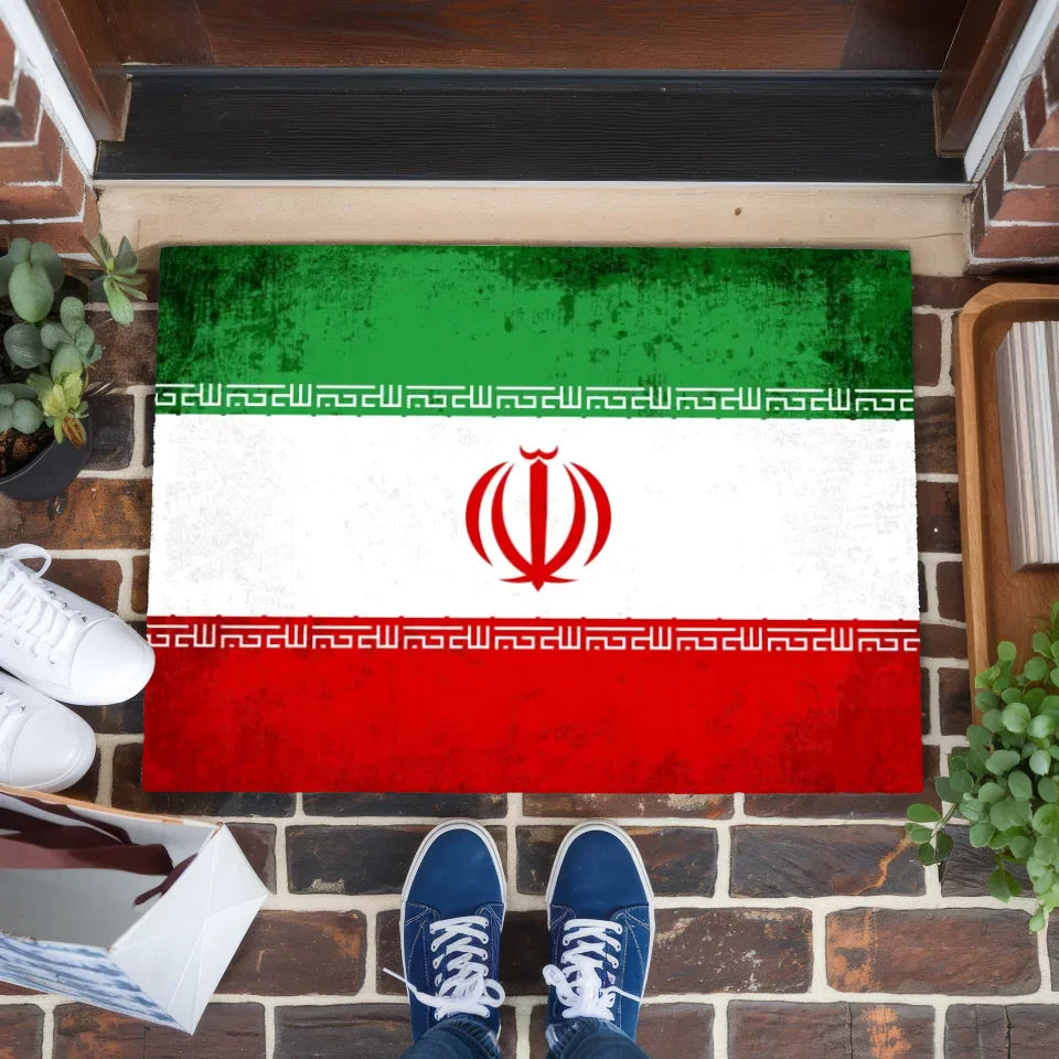 Personalisierte Fußmatte mit Länderflagge Iran und Wunschtext