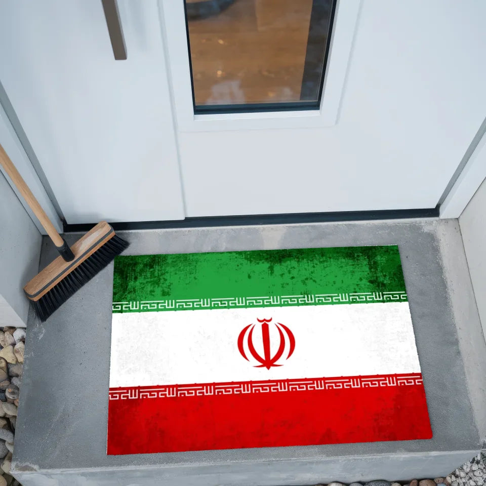 Personalisierte Fußmatte mit Länderflagge Iran und Wunschtext