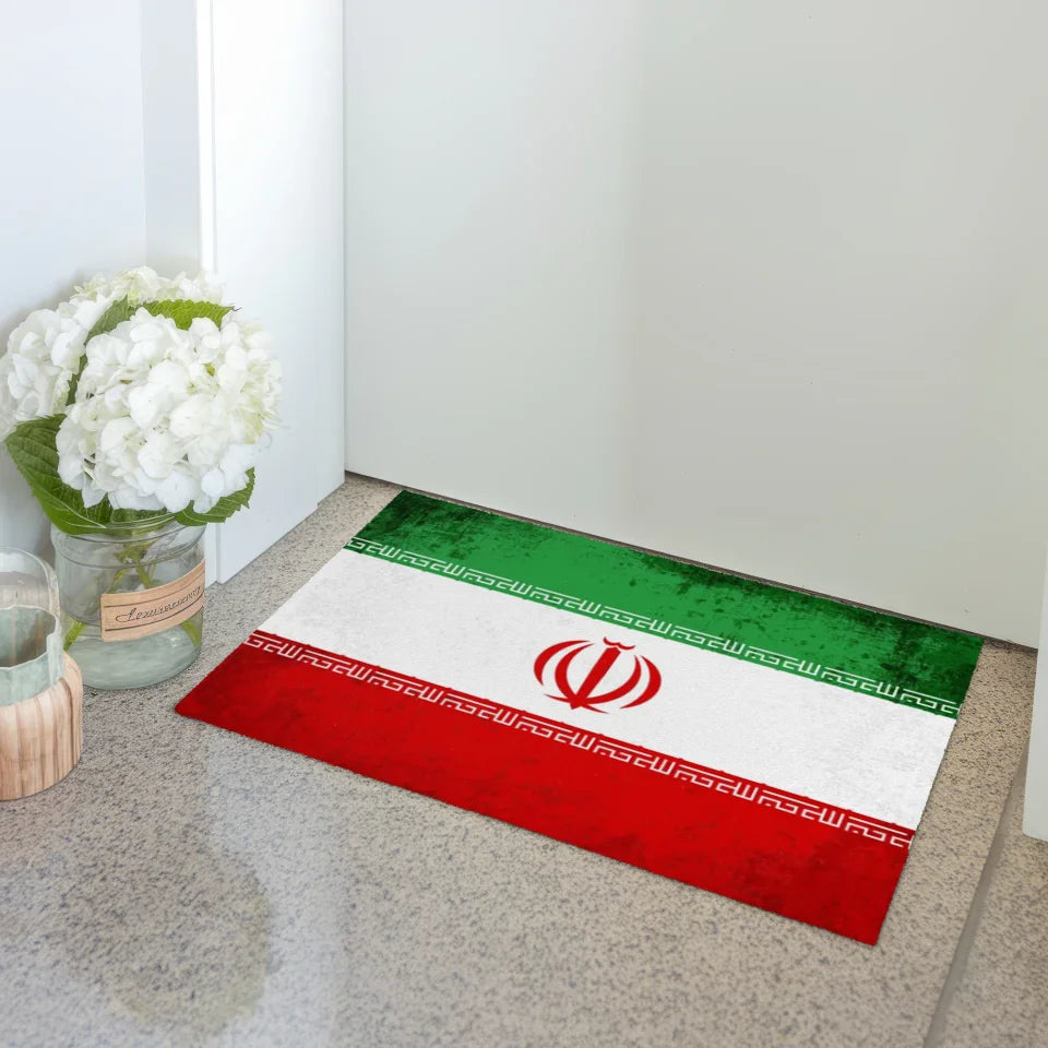 Personalisierte Fußmatte mit Länderflagge Iran und Wunschtext