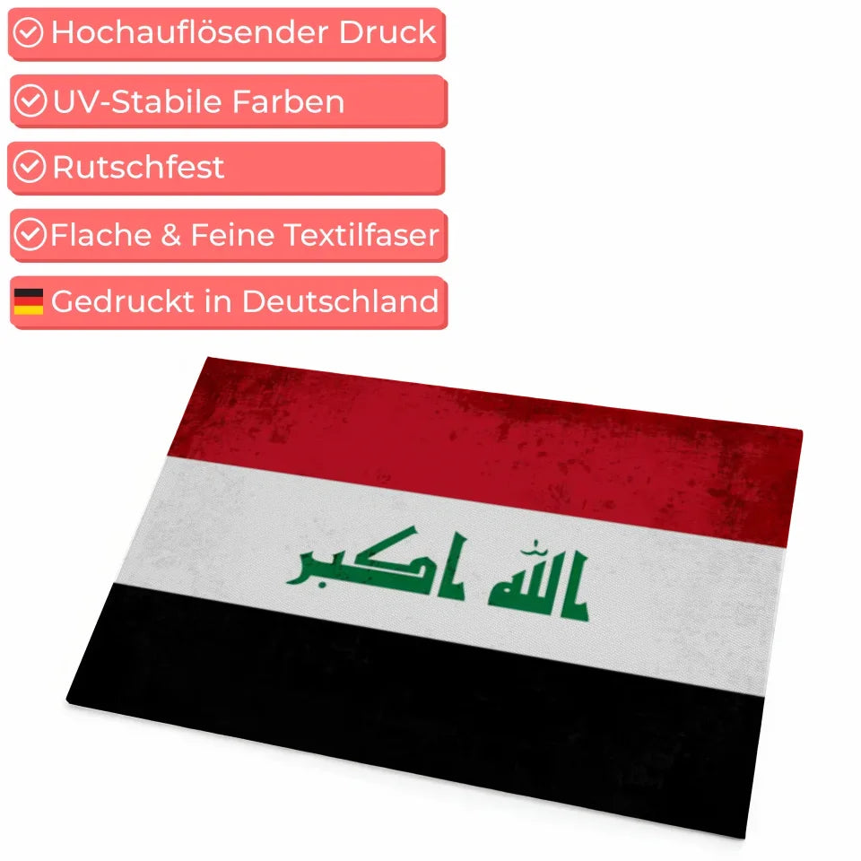 Personalisierte Fußmatte Irak mit Länderflagge und Wunschtext gestalten