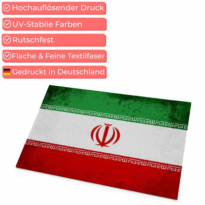 Personalisierte Fußmatte mit Länderflagge Iran und Wunschtext