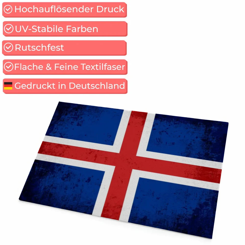 Fußmatte personalisiert mit Länderflagge Island und Wunschtext gestalten