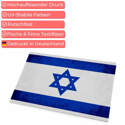 Personalisierte Fußmatte mit Länderflagge Israel und Wunschtext