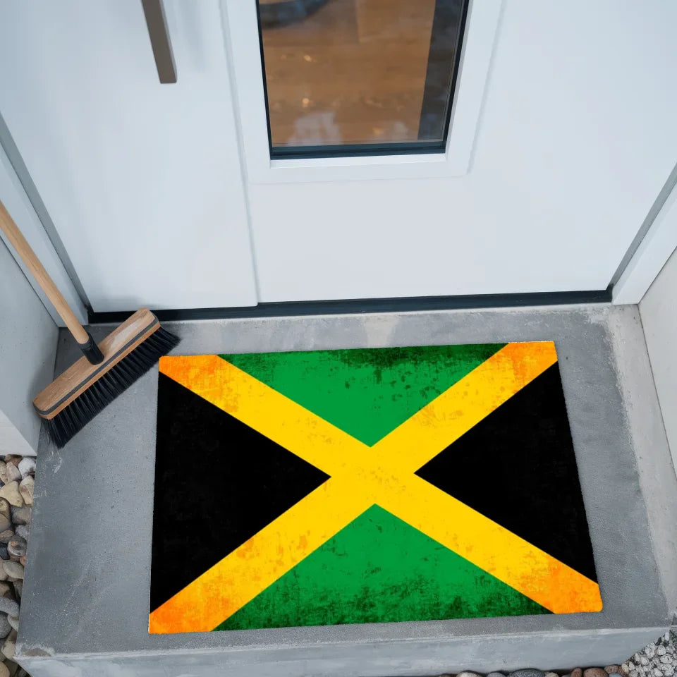 Personalisierte Fußmatte Jamaika mit Länderflagge und Wunschtext gestalten