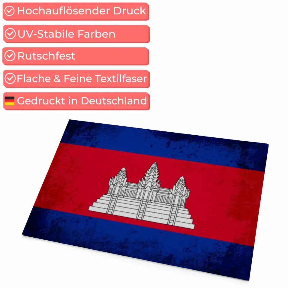 Personalisierte Fußmatte Kambodscha mit Länderflagge Wunschtext