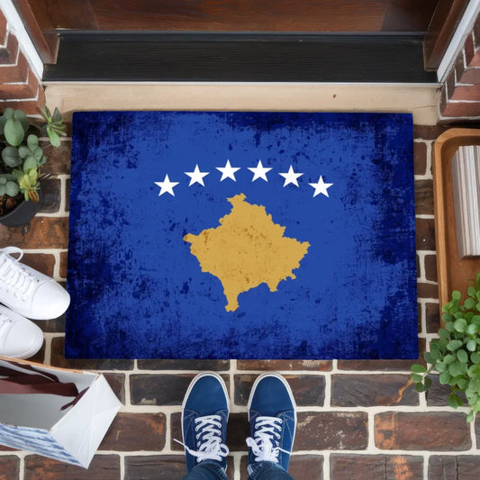 Personalisierte Fußmatte mit Länderflagge und Wunschtext Kosovo gestalten