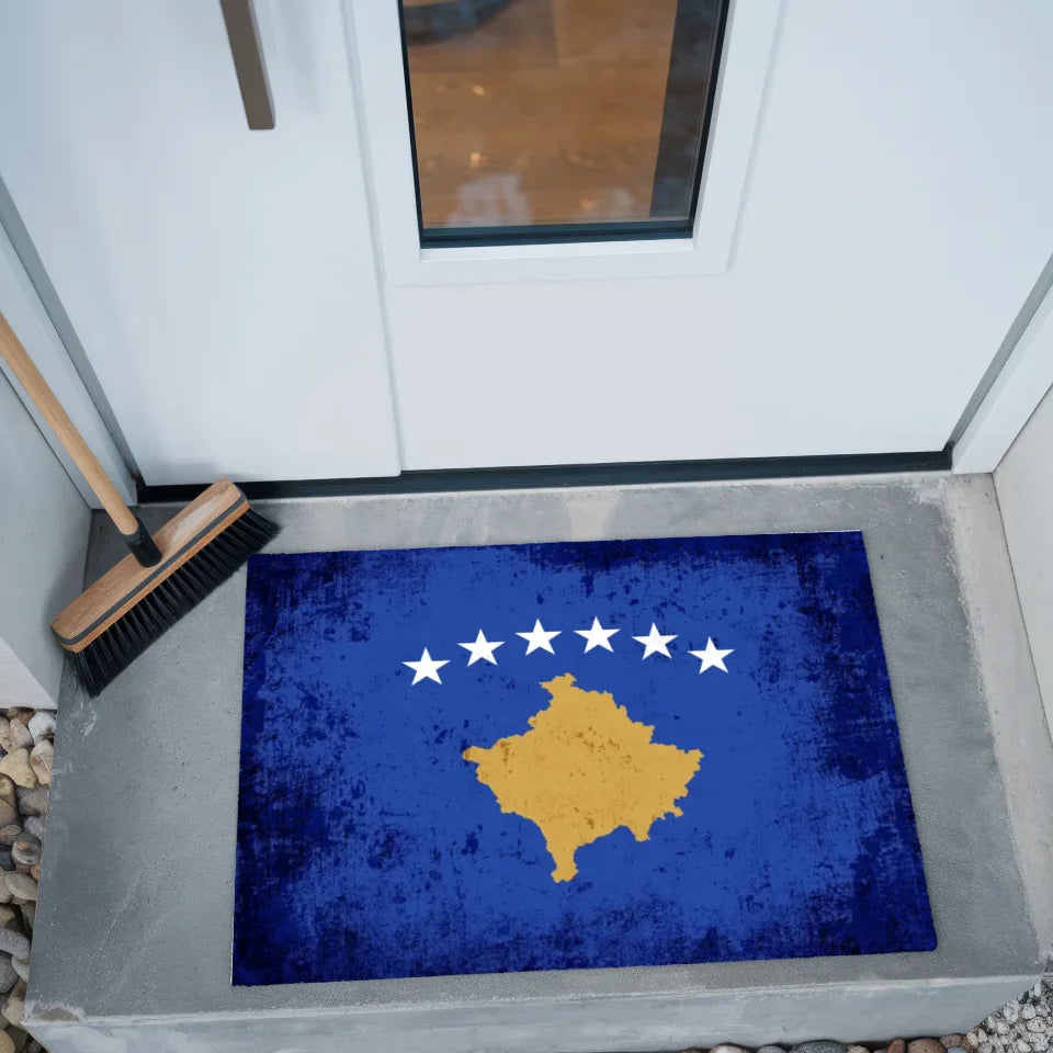 Personalisierte Fußmatte mit Länderflagge und Wunschtext Kosovo gestalten