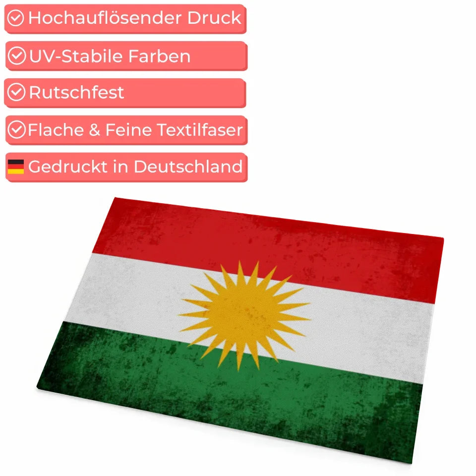 Personalisierte Fußmatte mit Länderflagge und Wunschtext Kurdistan