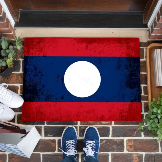Personalisierte Fußmatte Laos mit Länderflagge und Wunschtext 1