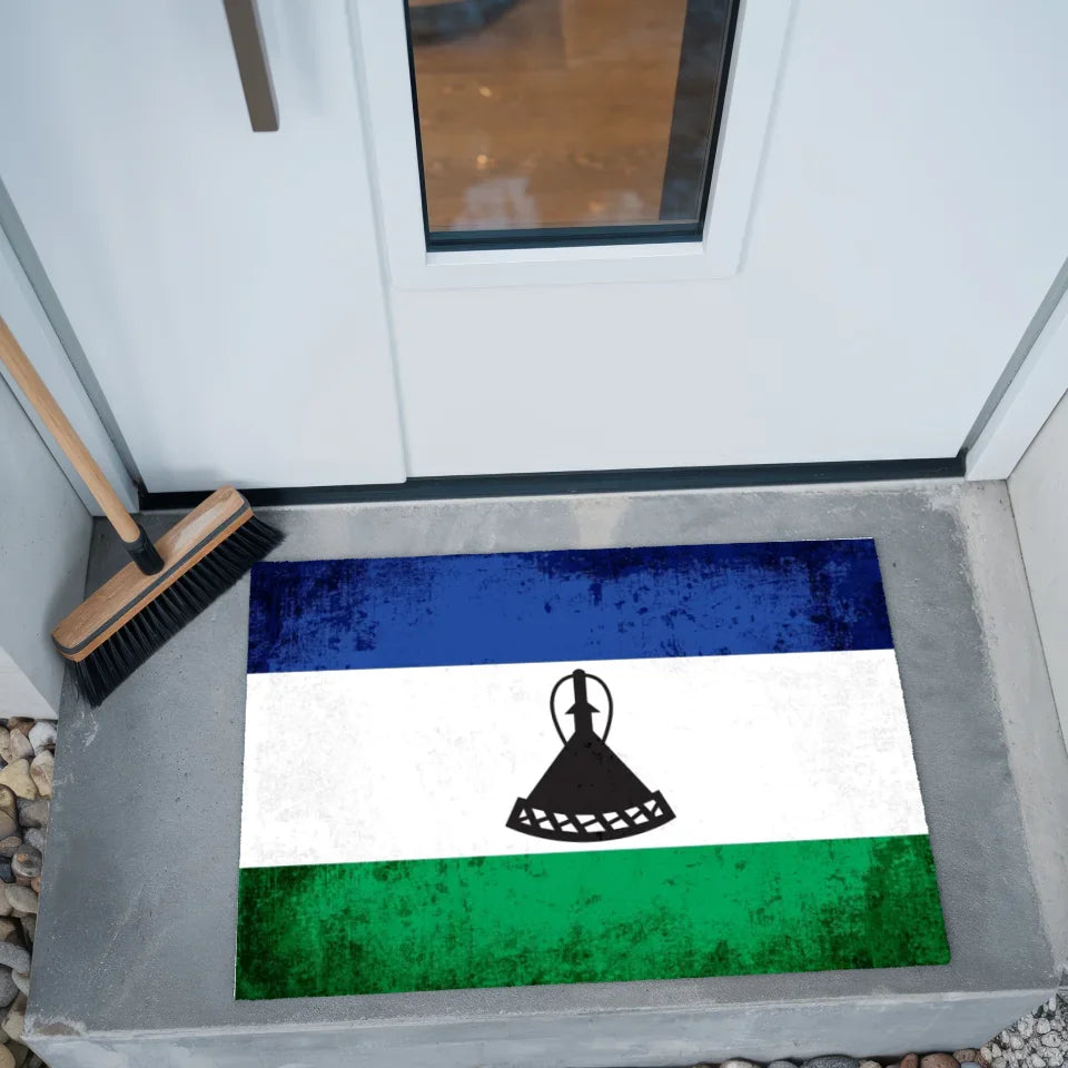 Personalisierte Fußmatte mit Länderflagge Lesotho und Wunschtext