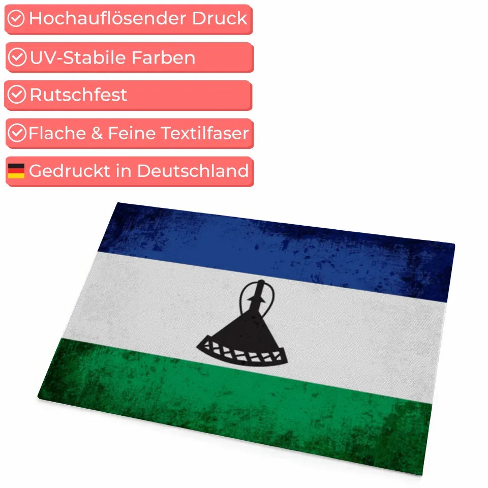 Personalisierte Fußmatte mit Länderflagge Lesotho und Wunschtext