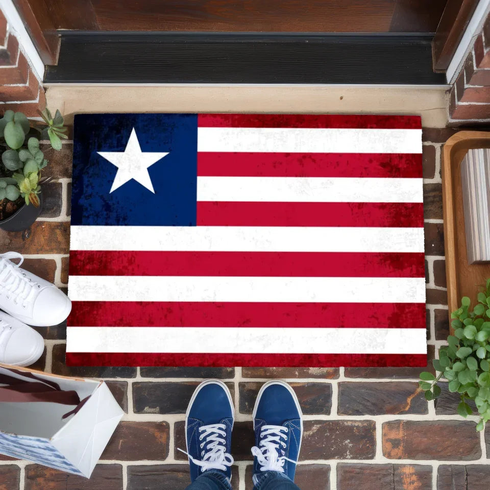 Personalisierte Fußmatte mit Länderflagge und Wunschtext Liberia gestalten