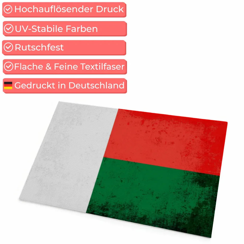 Personalisierte Fußmatte mit Länderflagge Madagaskar und Wunschtext