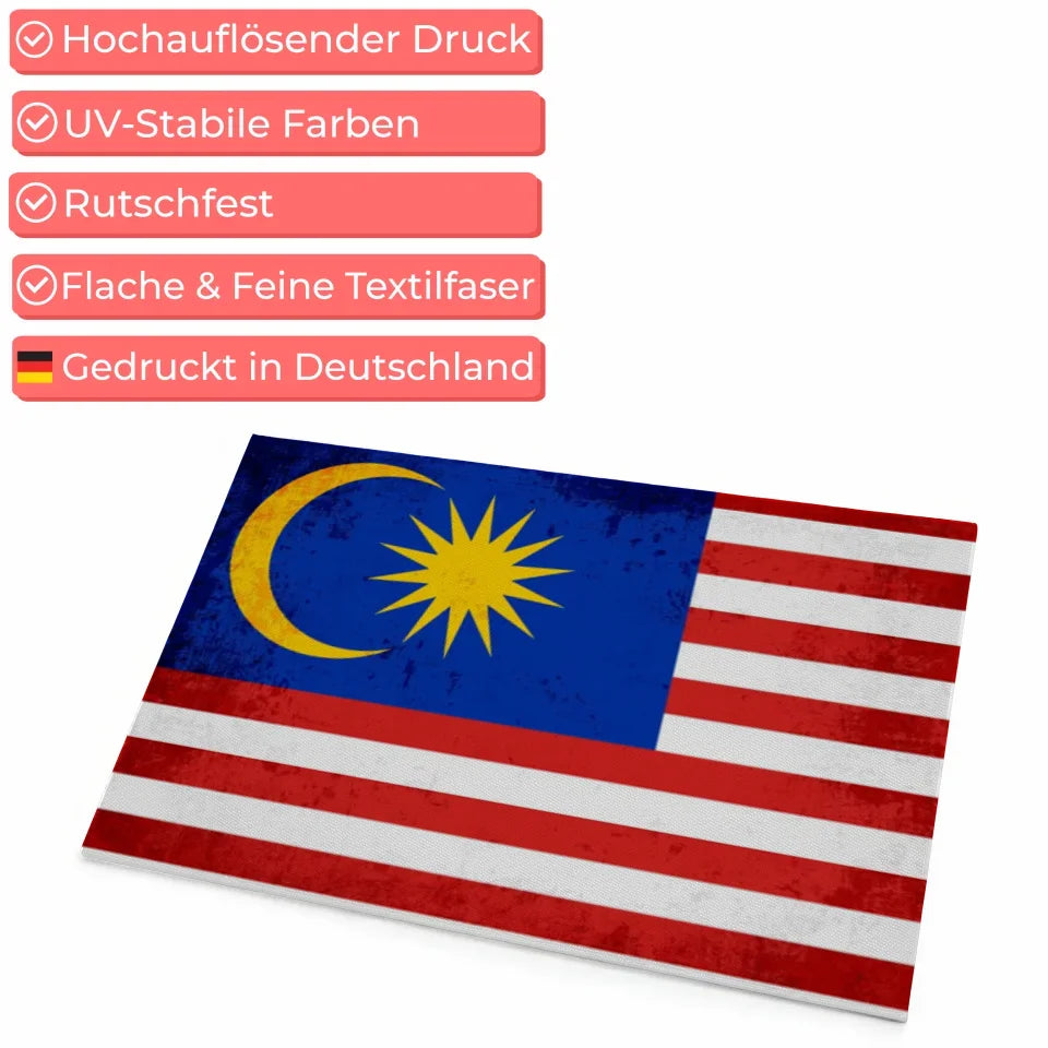 Personalisierte Fußmatte mit Malaysia Länderflagge Wunschtext