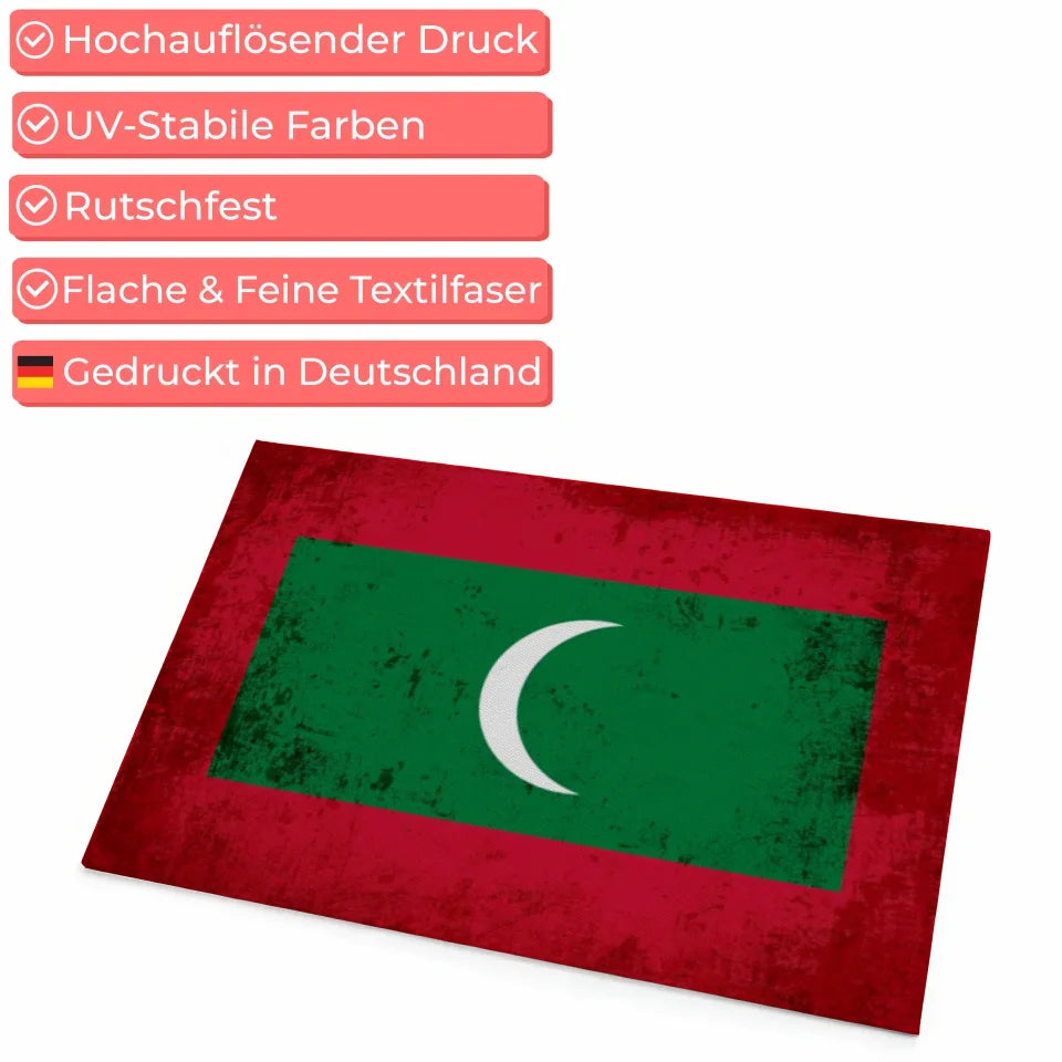 Personalisierte Fußmatte Malediven mit Länderflagge und Wunschtext