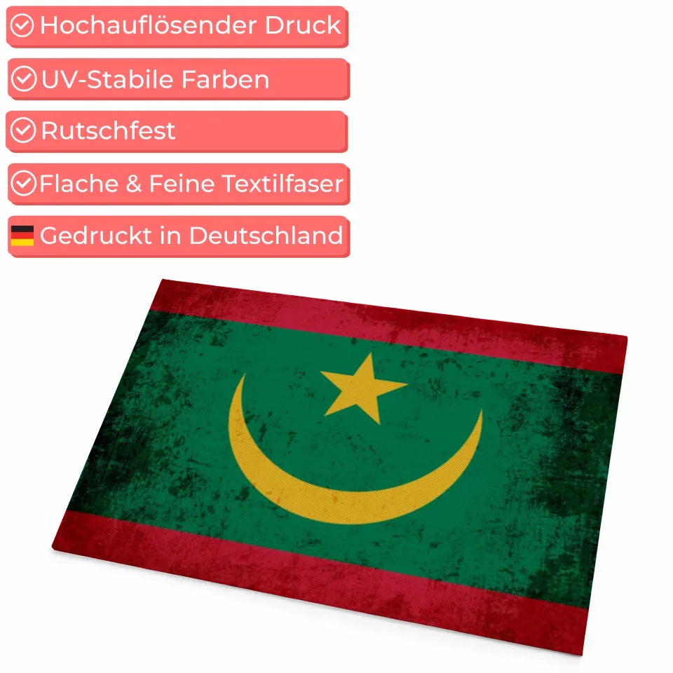 Personalisierte Fußmatte mit Länderflagge und Wunschtext Mauretanien