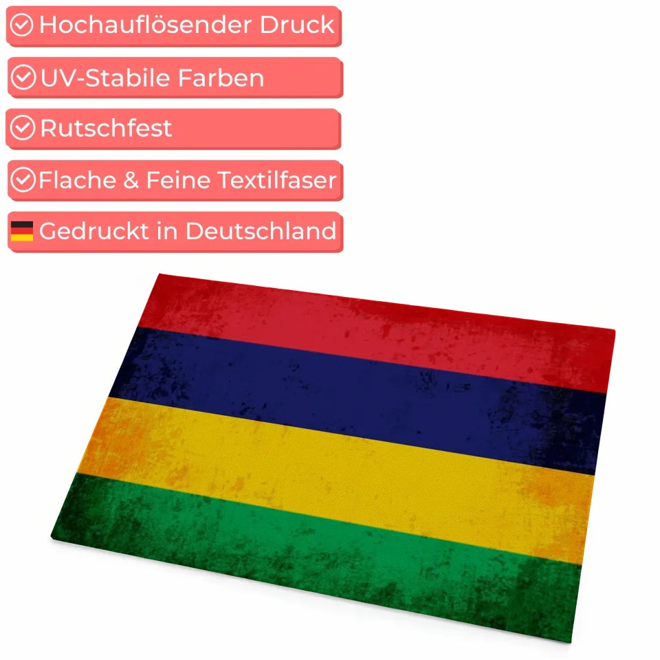 Personalisierte Fußmatte mit Länderflagge Mauritius und Wunschtext