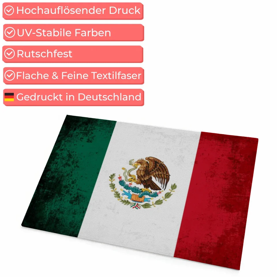 Personalisierte Fußmatte mit Länderflagge Mexiko und Wunschtext