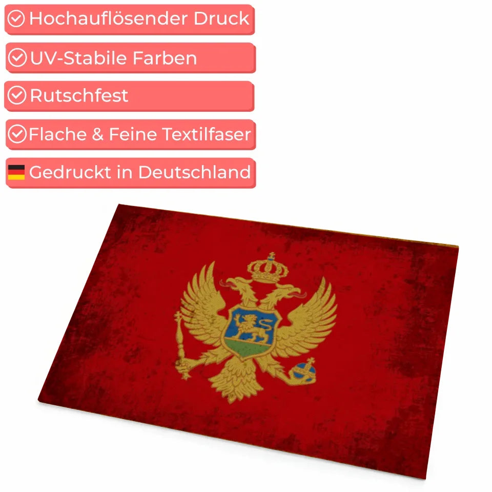 Personalisierte Fußmatte mit Länderflagge und Wunschtext Montenegro