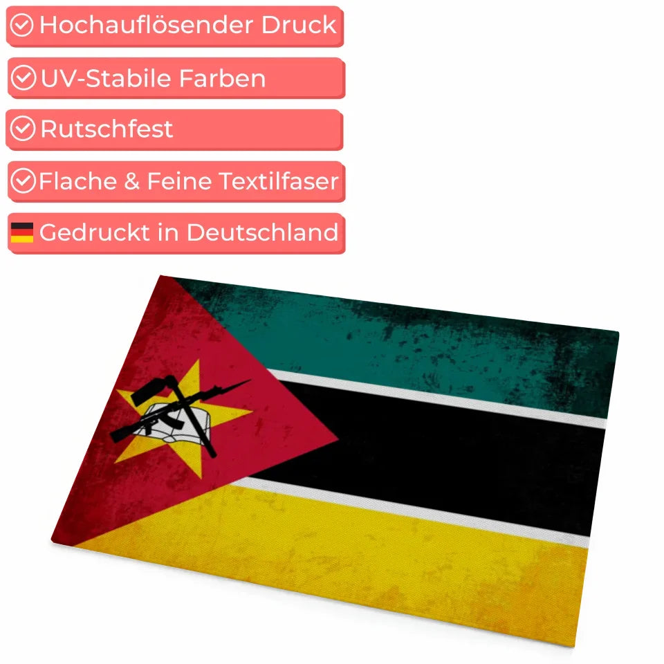 Personalisierte Fußmatte Mosambik mit Länderflagge und Wunschtext