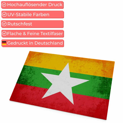 Personalisierte Fußmatte Myanmar mit Länderflagge Wunschtext gestalten