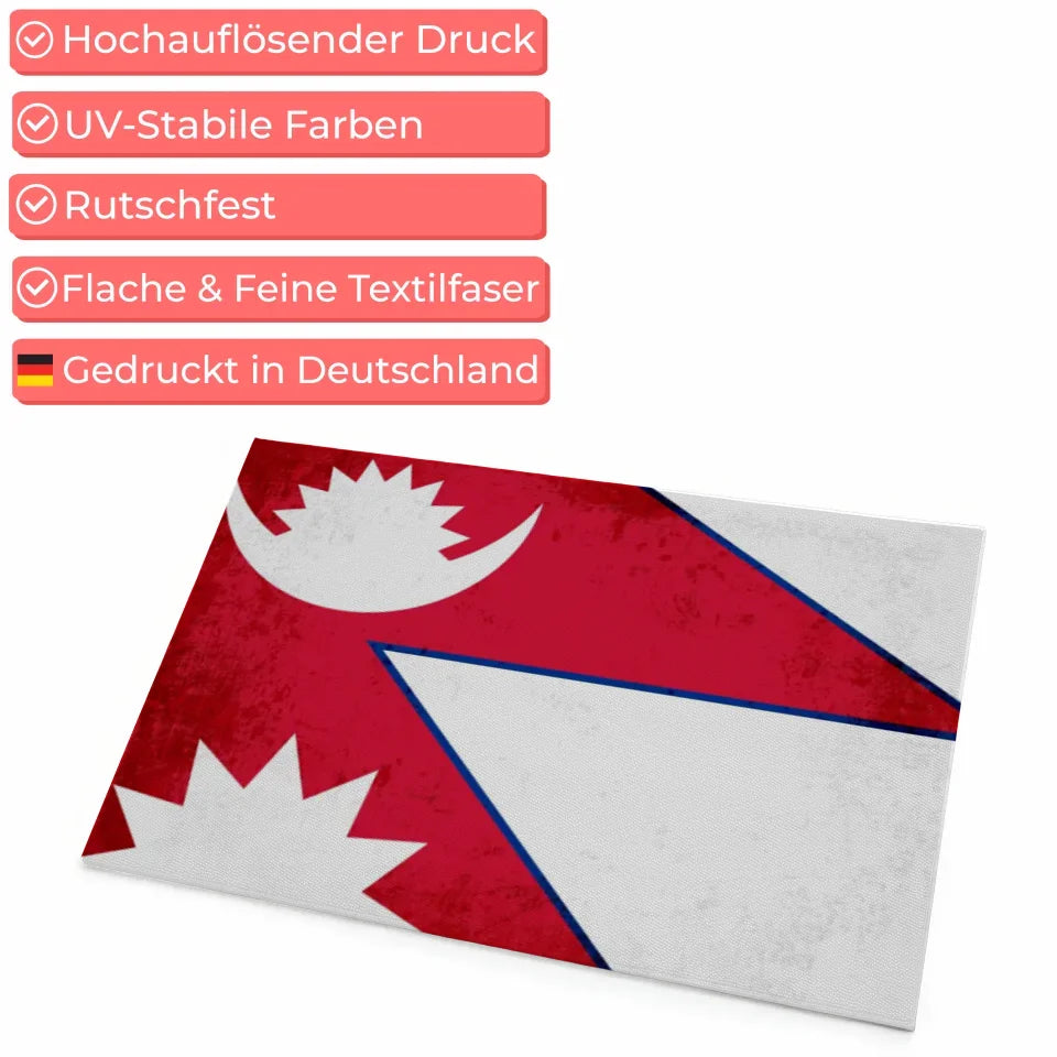 Personalisierte Fußmatte Nepal mit Länderflagge und Wunschtext gestalten