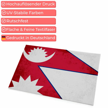 Personalisierte Fußmatte Nepal mit Länderflagge und Wunschtext gestalten