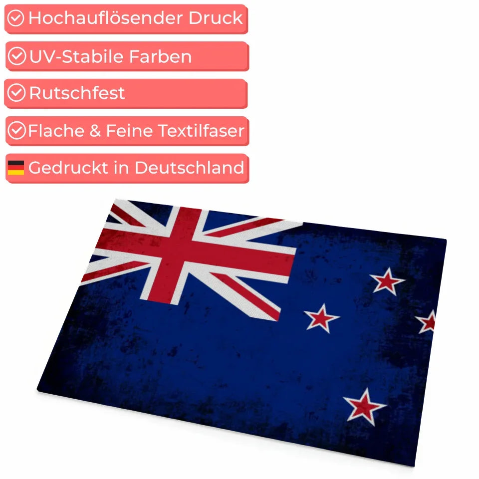 Personalisierte Fußmatte Neuseeland mit Länderflagge Wunschtext