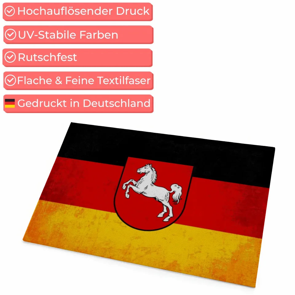 Personalisierte Fußmatte Niedersachsen mit Länderflagge Wunschtext