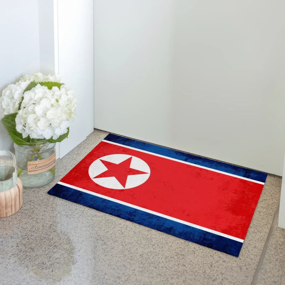 Personalisierte Fußmatte mit Länderflagge Wunschtext Nordkorea