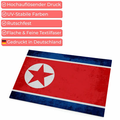 Personalisierte Fußmatte mit Länderflagge Wunschtext Nordkorea