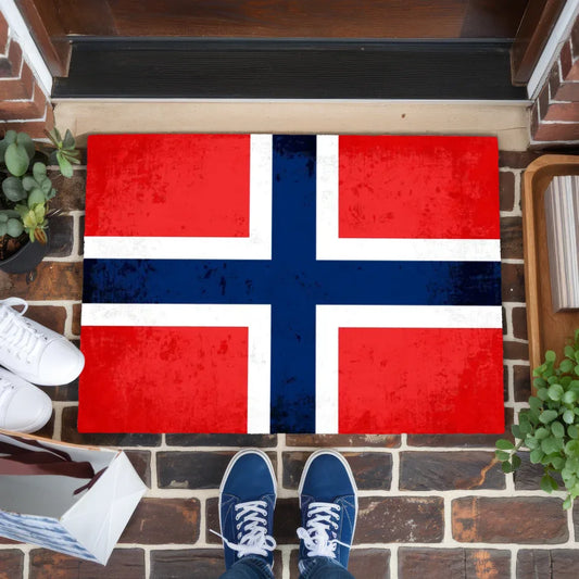 Personalisierte Fußmatte Norwegen mit Länderflagge Wunschtext