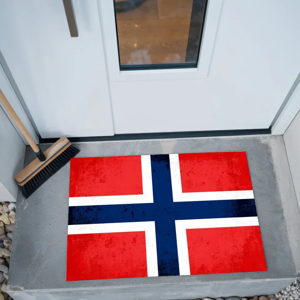 Personalisierte Fußmatte Norwegen mit Länderflagge Wunschtext