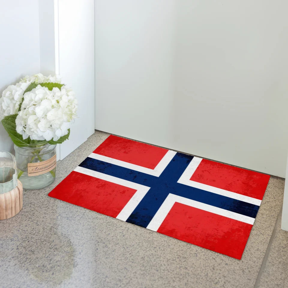 Personalisierte Fußmatte Norwegen mit Länderflagge Wunschtext