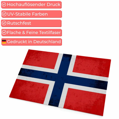 Personalisierte Fußmatte Norwegen mit Länderflagge Wunschtext