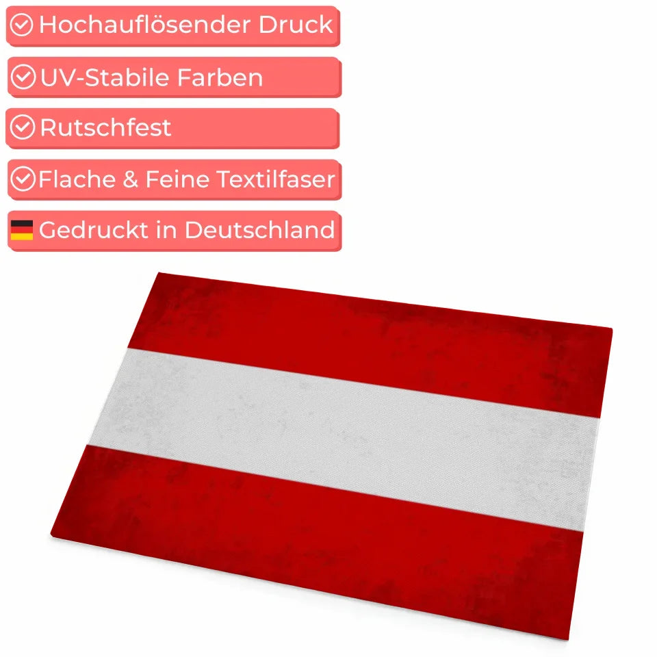 Personalisierte Fußmatte mit Länderflagge und Wunschtext für Österreich