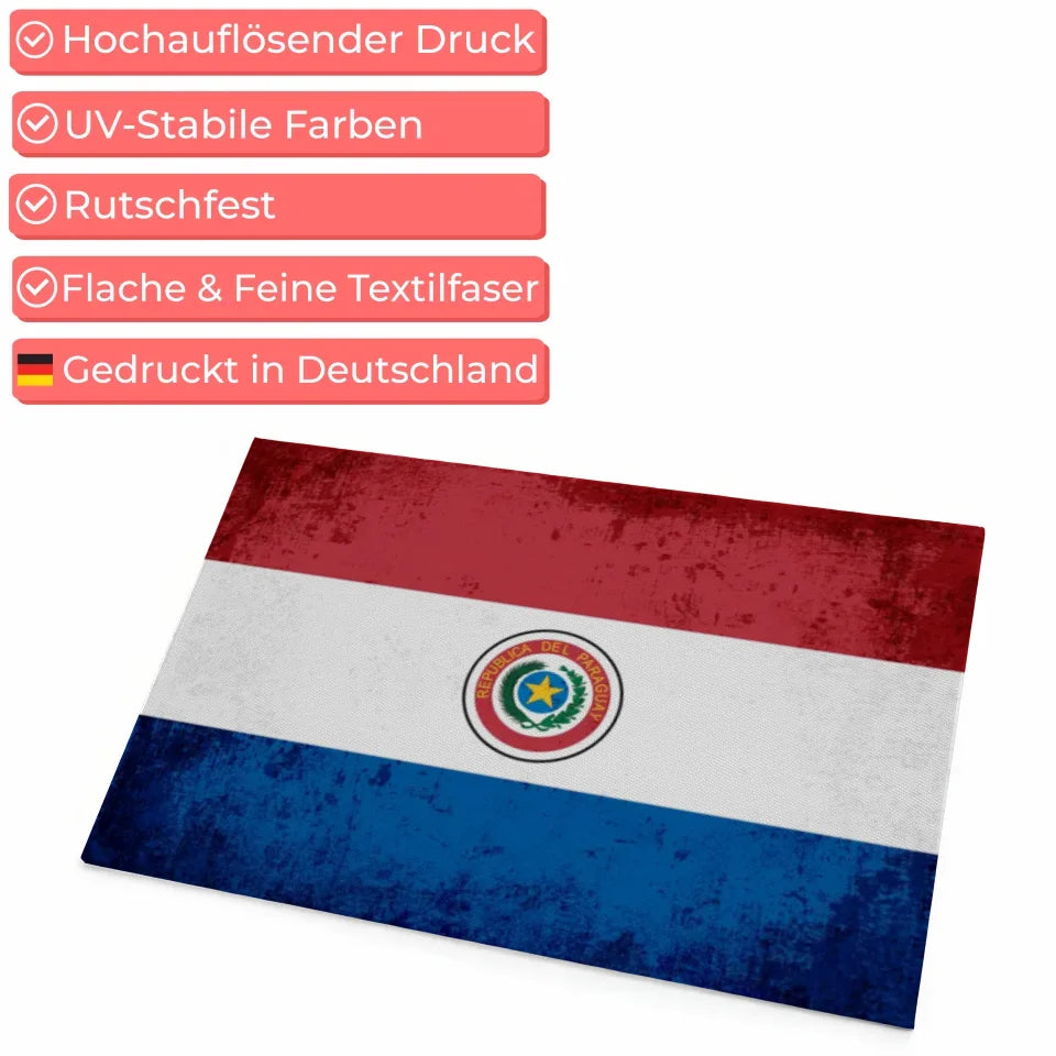 Personalisierte Fußmatte Paraguay mit Länderflagge und Wunschtext