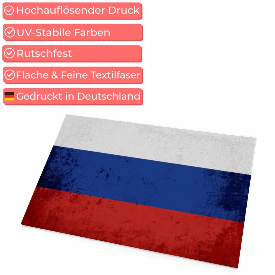 Personalisierte Fußmatte mit Länderflagge Russland und Wunschtext