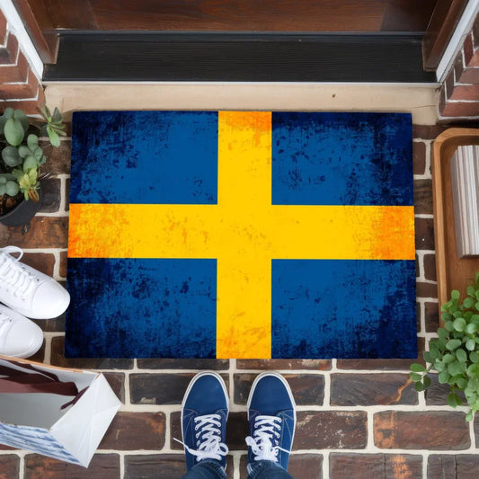 Personalisierte Fußmatte Schweden mit Länderflagge Wunschtext 1