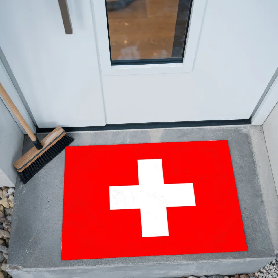 Personalisierte Fußmatte mit Länderflagge Wunschtext Schweiz